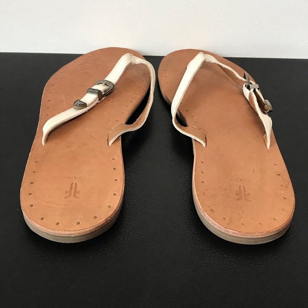 Frye Ally Western White Leather Tipped Buckle Cowgirl Flip Flops Sandals 10 - Picture 13 of 15